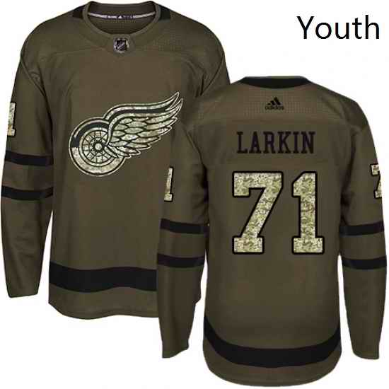 Youth Adidas Detroit Red Wings 71 Dylan Larkin Premier Green Salute to Service NHL Jersey